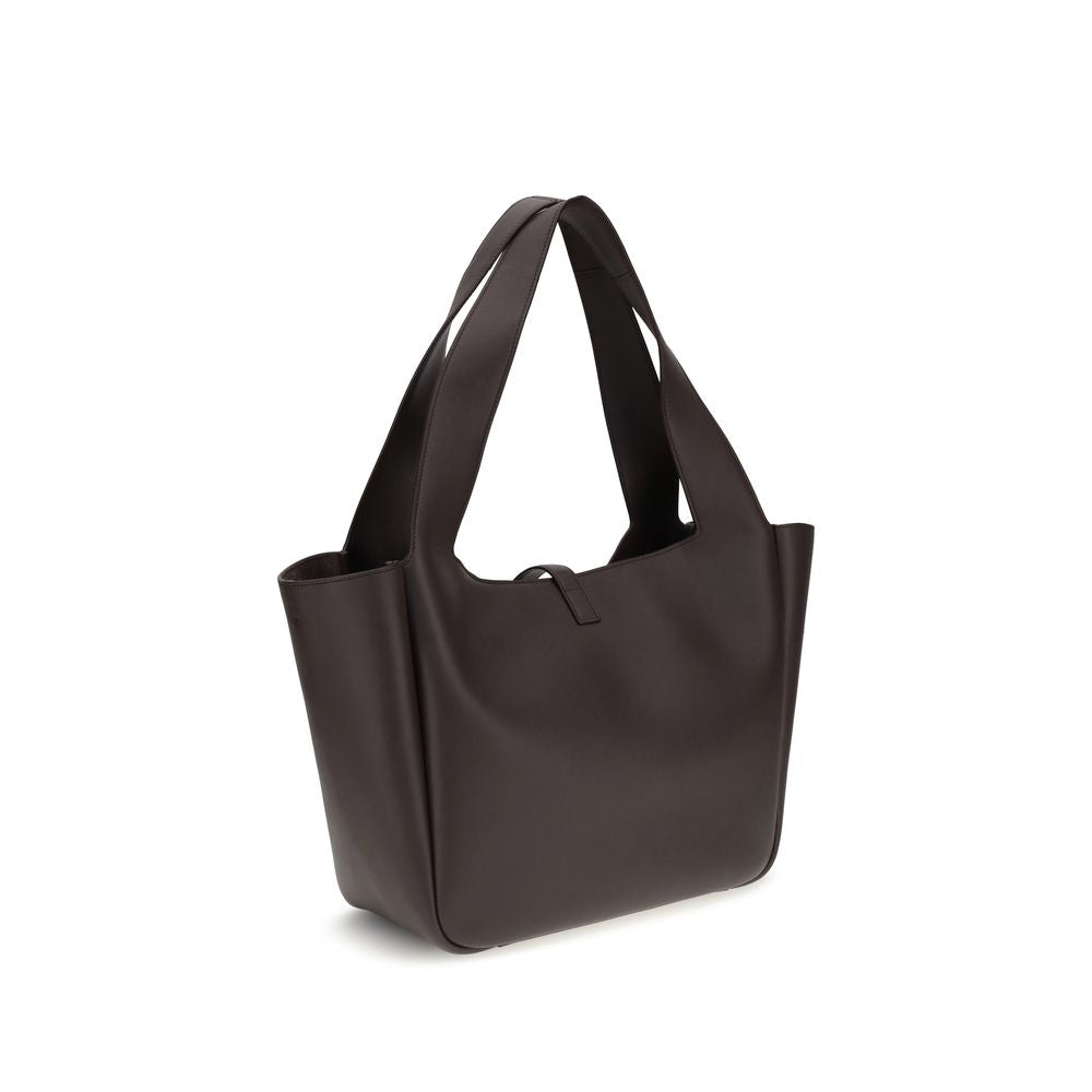 Brown Leather Shoulder Bag with Cassandre Detail