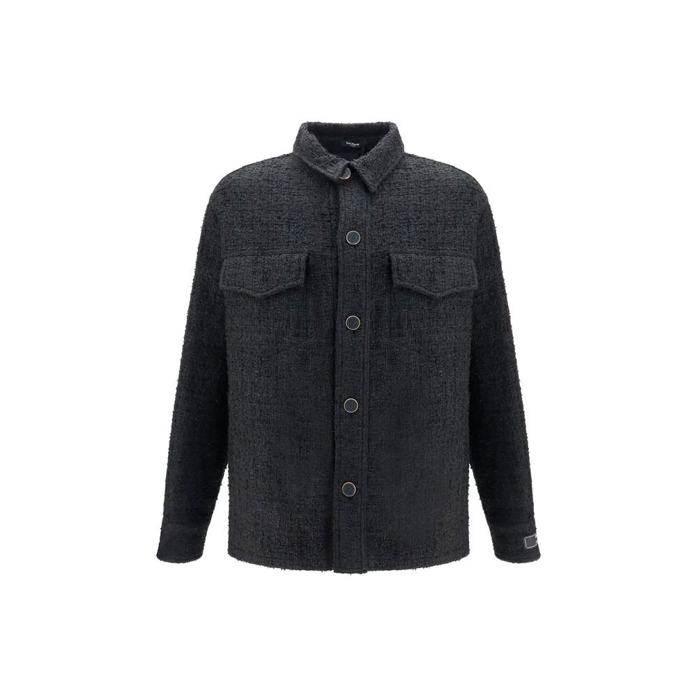 Black Cotton Oversized Shell Jacket with Buttons