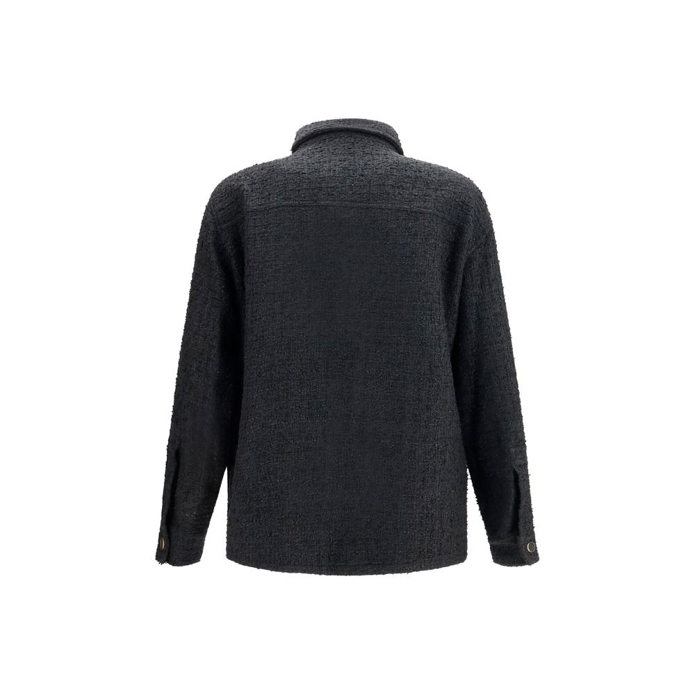 Black Cotton Oversized Shell Jacket with Buttons
