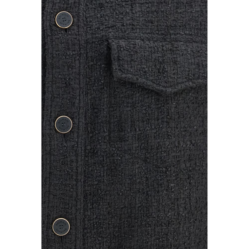 Black Cotton Oversized Shell Jacket with Buttons