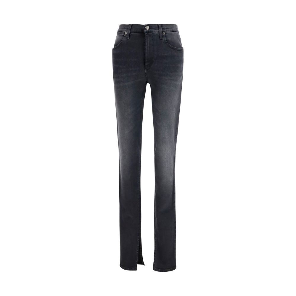 Black Cotton Skinny Jeans with Split Hems