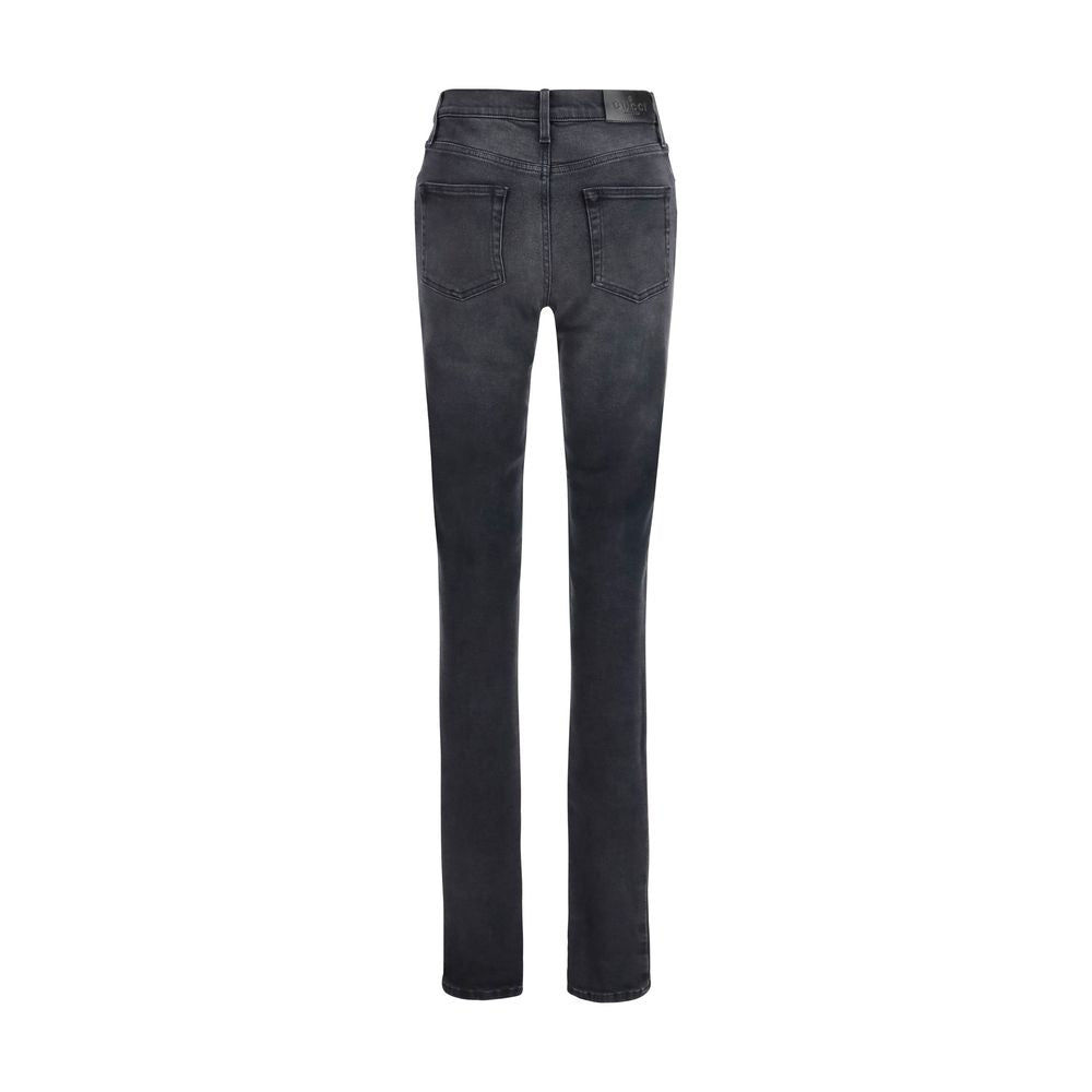 Black Cotton Skinny Jeans with Split Hems