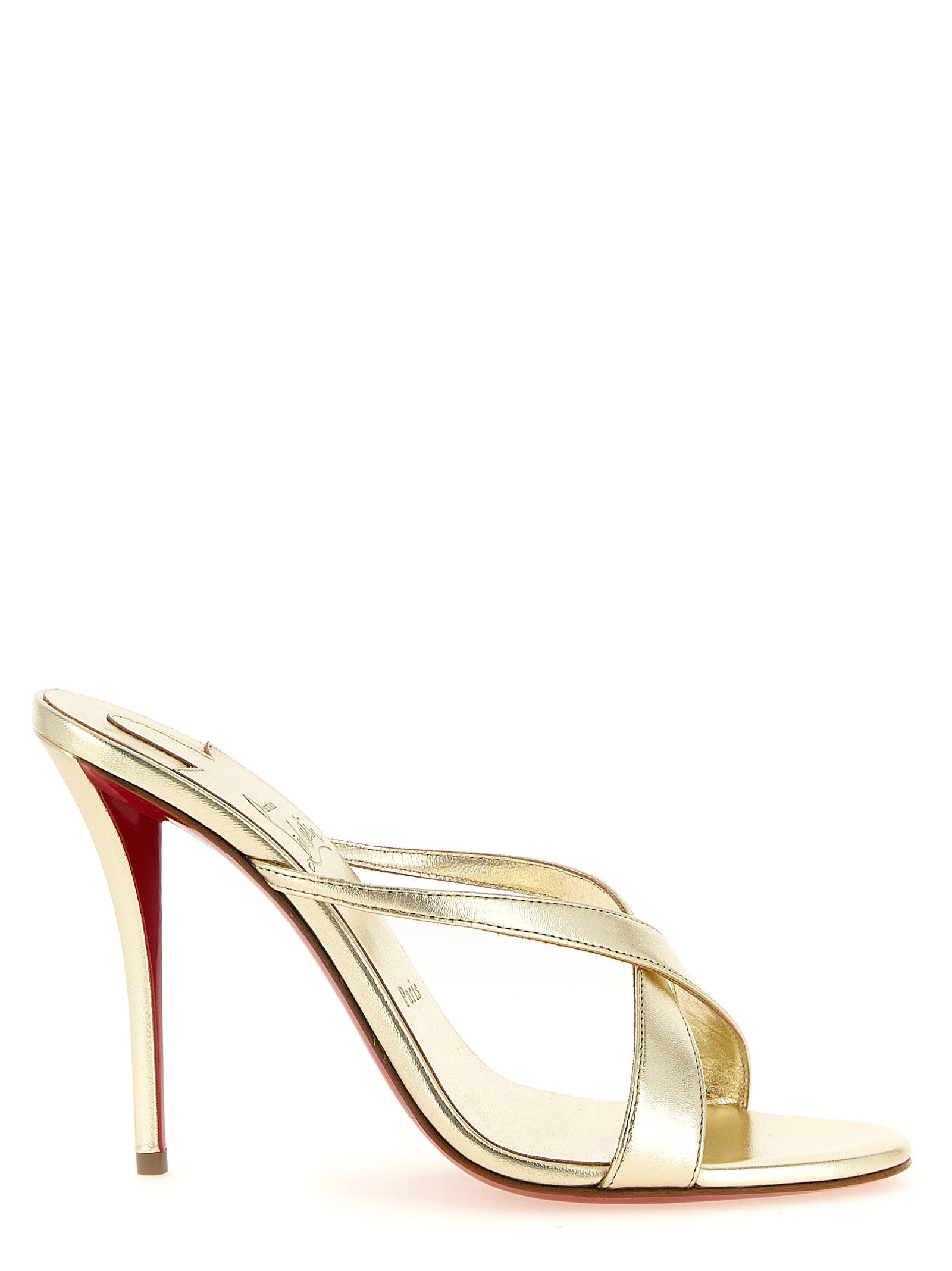 Christian Louboutin Gold Mulazee Cross Lambskin Stiletto Sandals