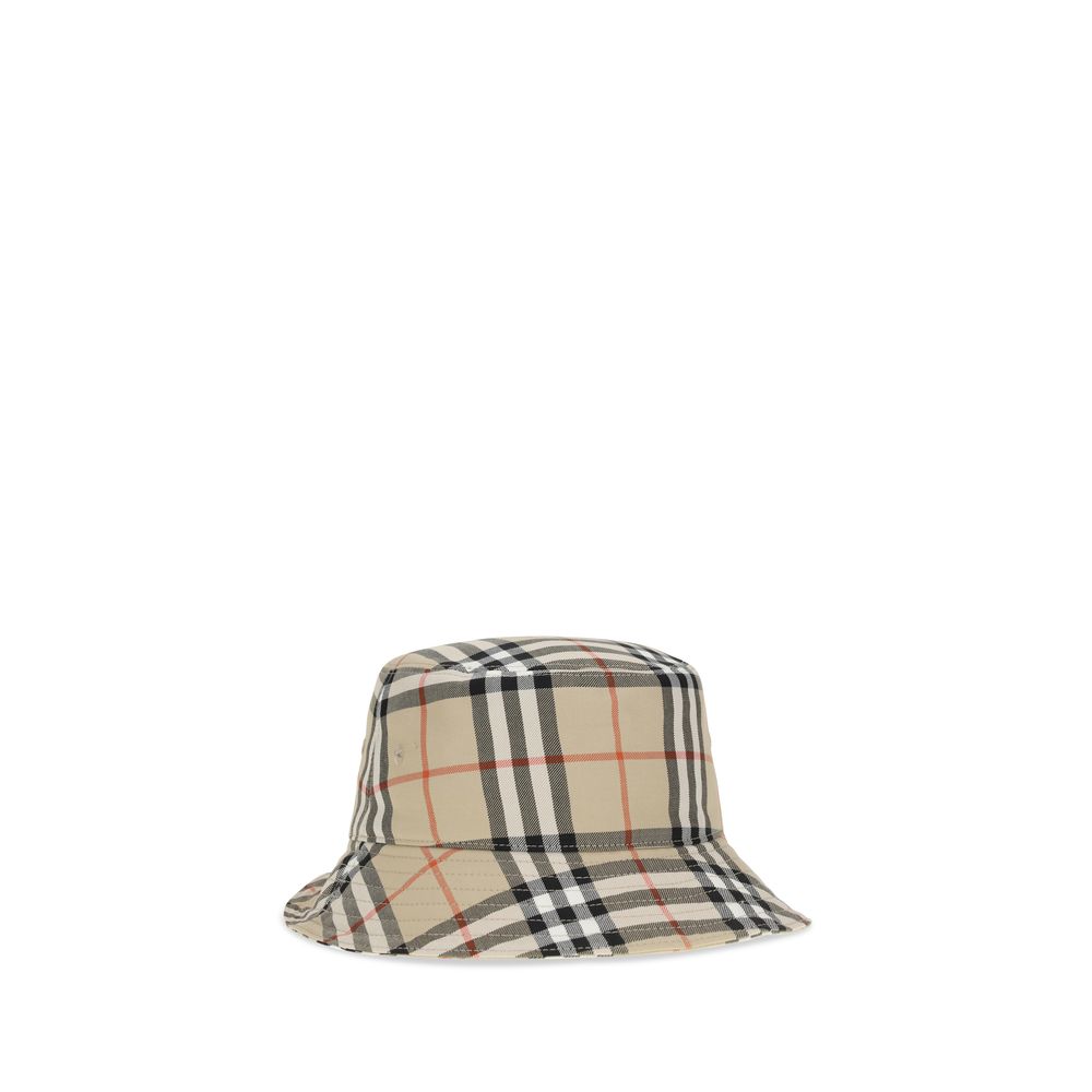 Beige Cotton Bucket Hat with Iconic Check Pattern