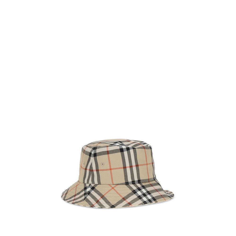Beige Cotton Bucket Hat with Iconic Check Pattern