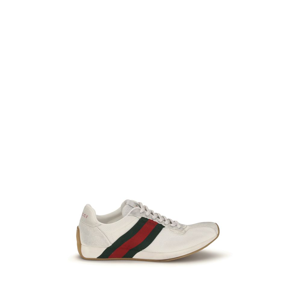 White Leather Gucci Tempo Sneakers with Signature Detail