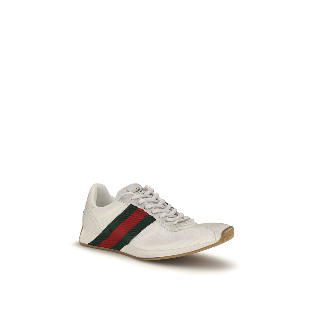 White Leather Gucci Tempo Sneakers with Signature Detail
