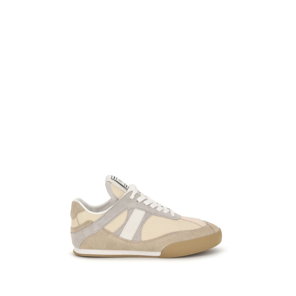 Beige Leather Athletic Sneakers with Logo Detail