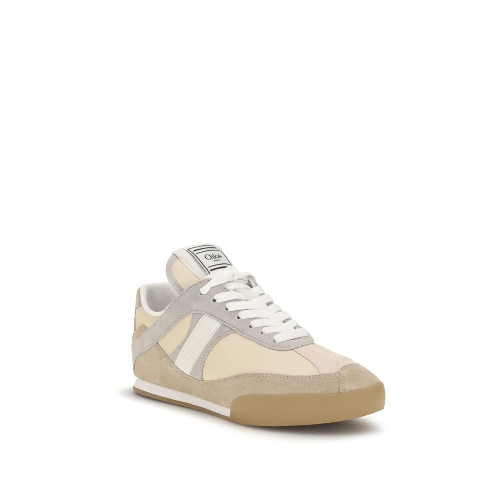 Beige Leather Athletic Sneakers with Logo Detail