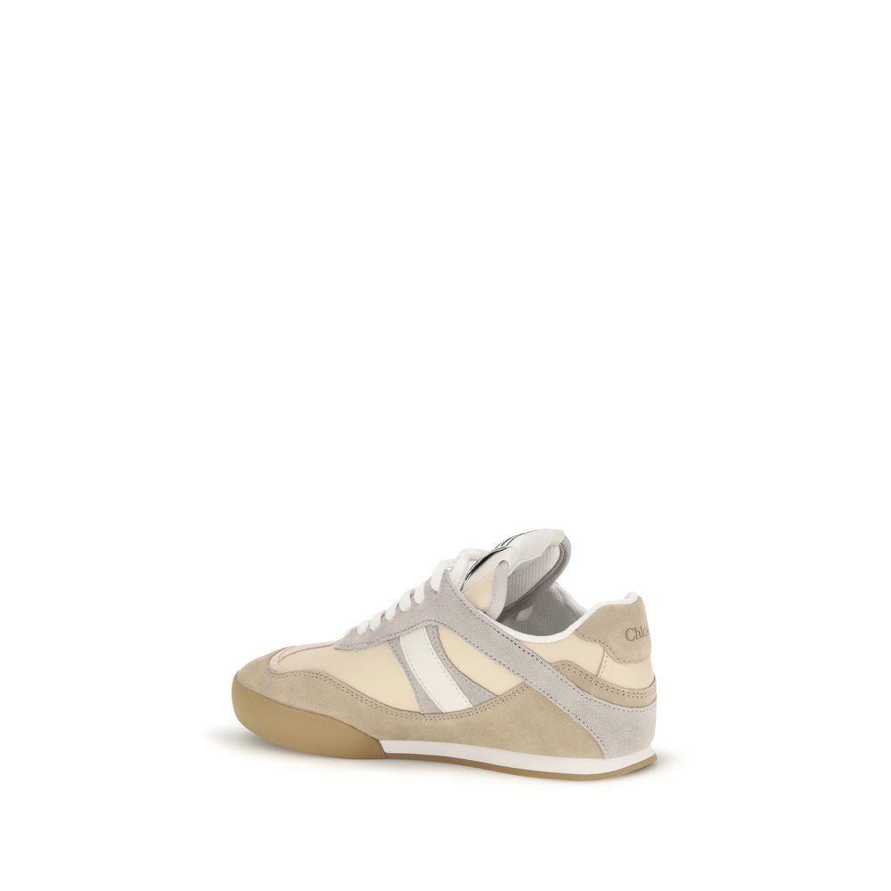 Beige Leather Athletic Sneakers with Logo Detail