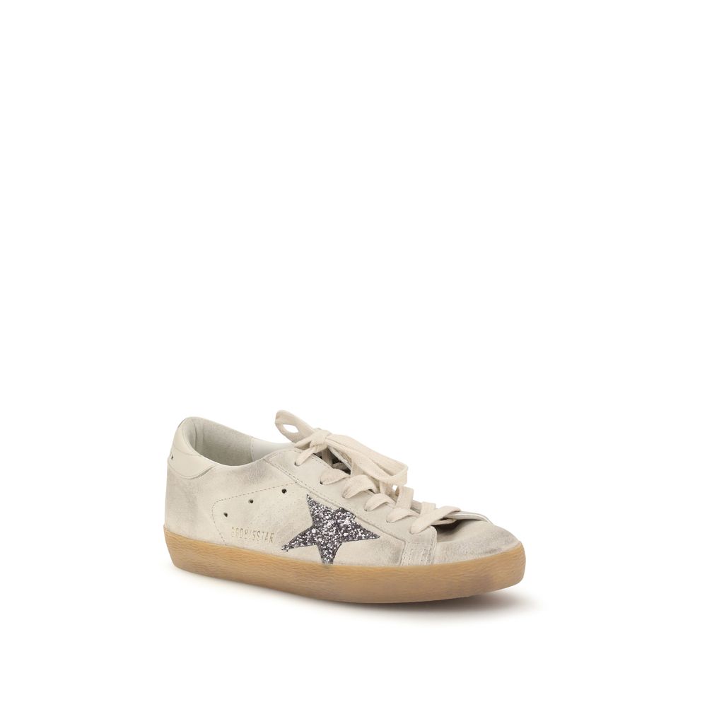 Beige Leather Sneakers with Rhinestone Star Detail