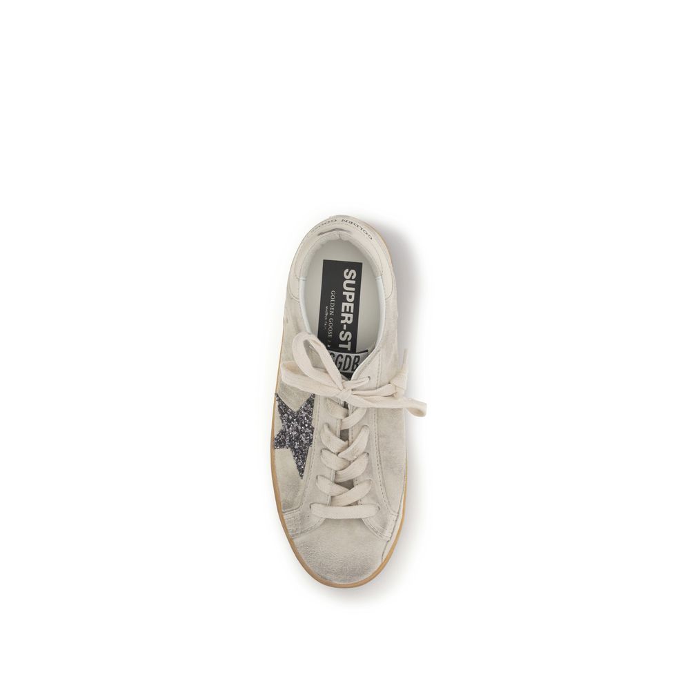 Beige Leather Sneakers with Rhinestone Star Detail