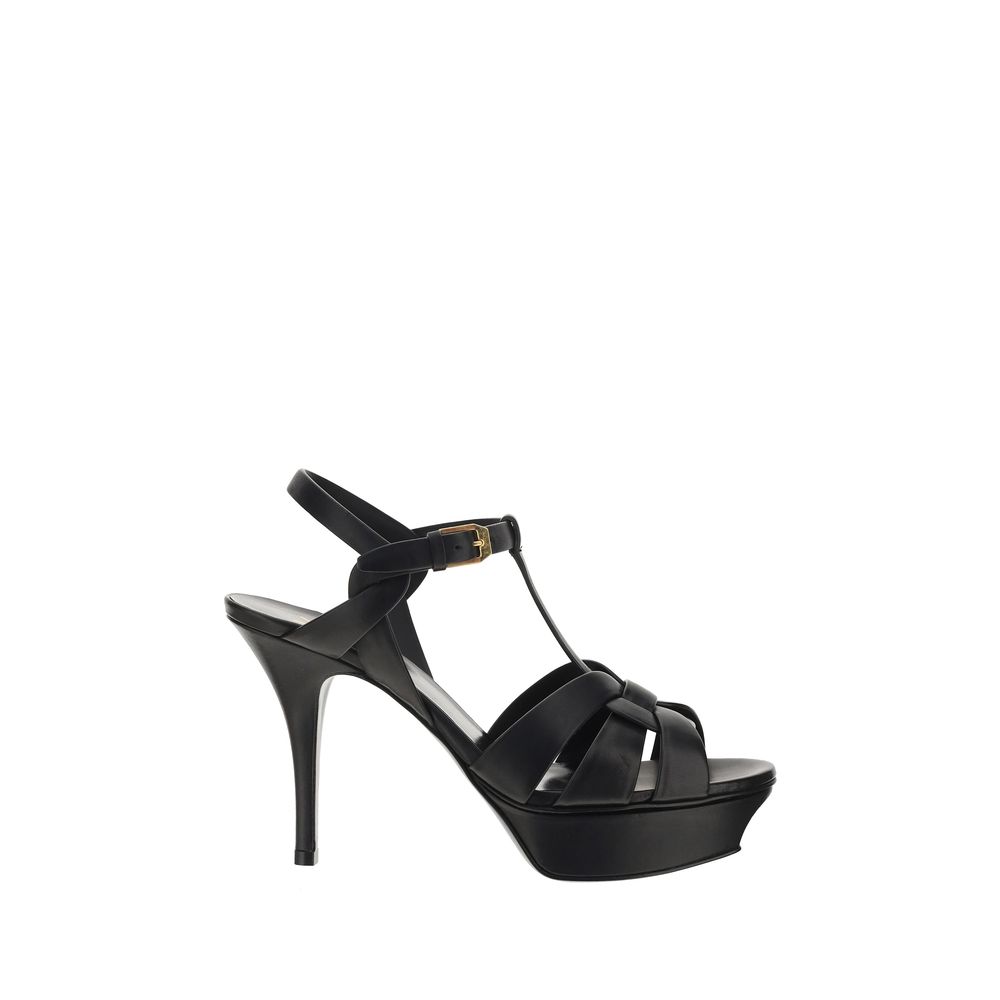 Black Leather Platform Sandals with Ankle Strap