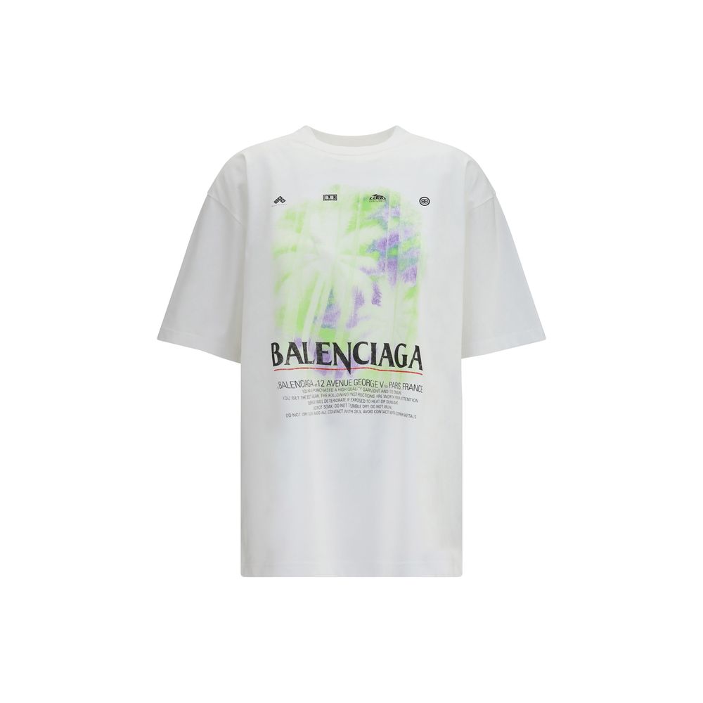 White Cotton Oversized T-Shirt with Vintage Print