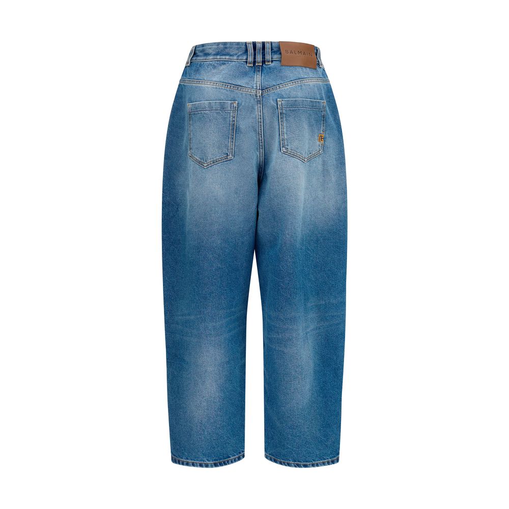 Balmain Blue Barrel Fit Cotton Jeans