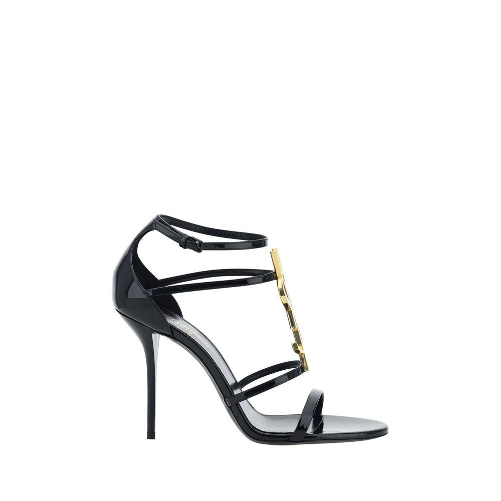 Sandales Saint Laurent en cuir de veau noir à talon aiguille Bos Taurus