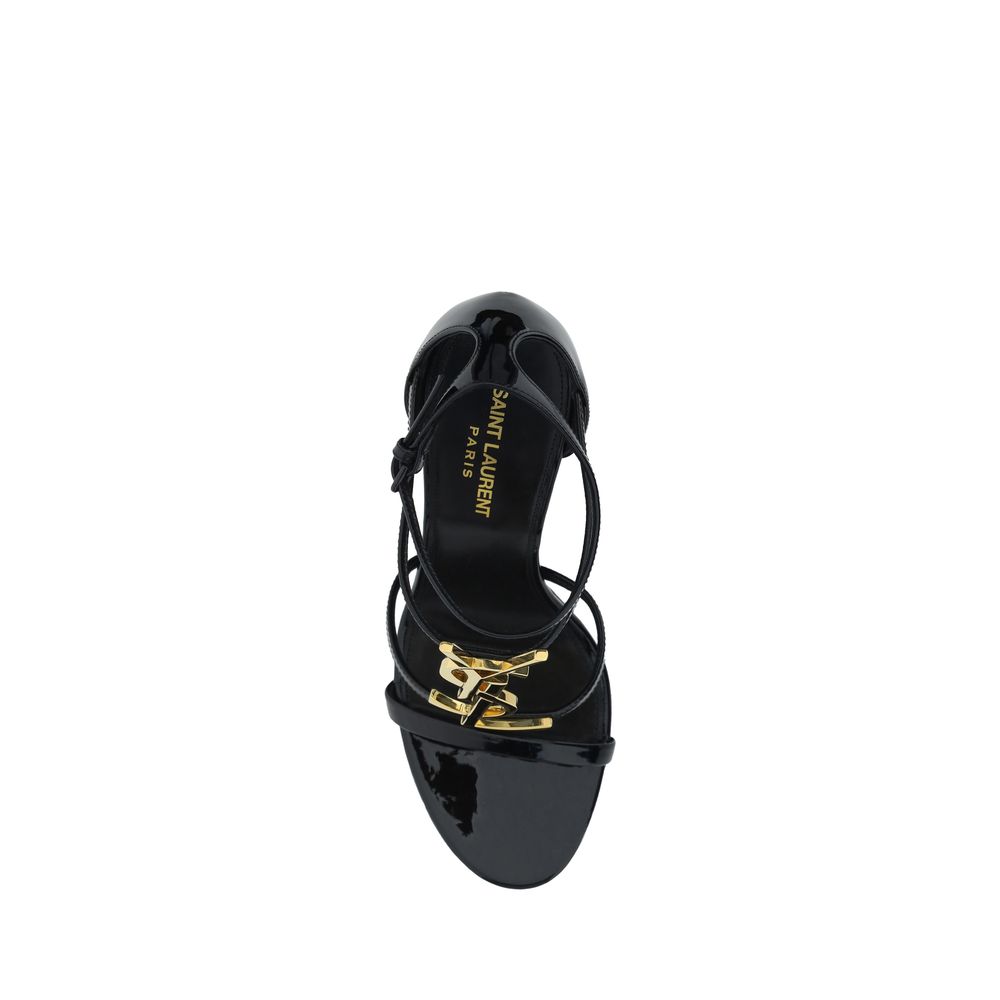 Saint Laurent Schwarze Kalbsleder-Sandalen mit Stilettoabsatz Bos Taurus