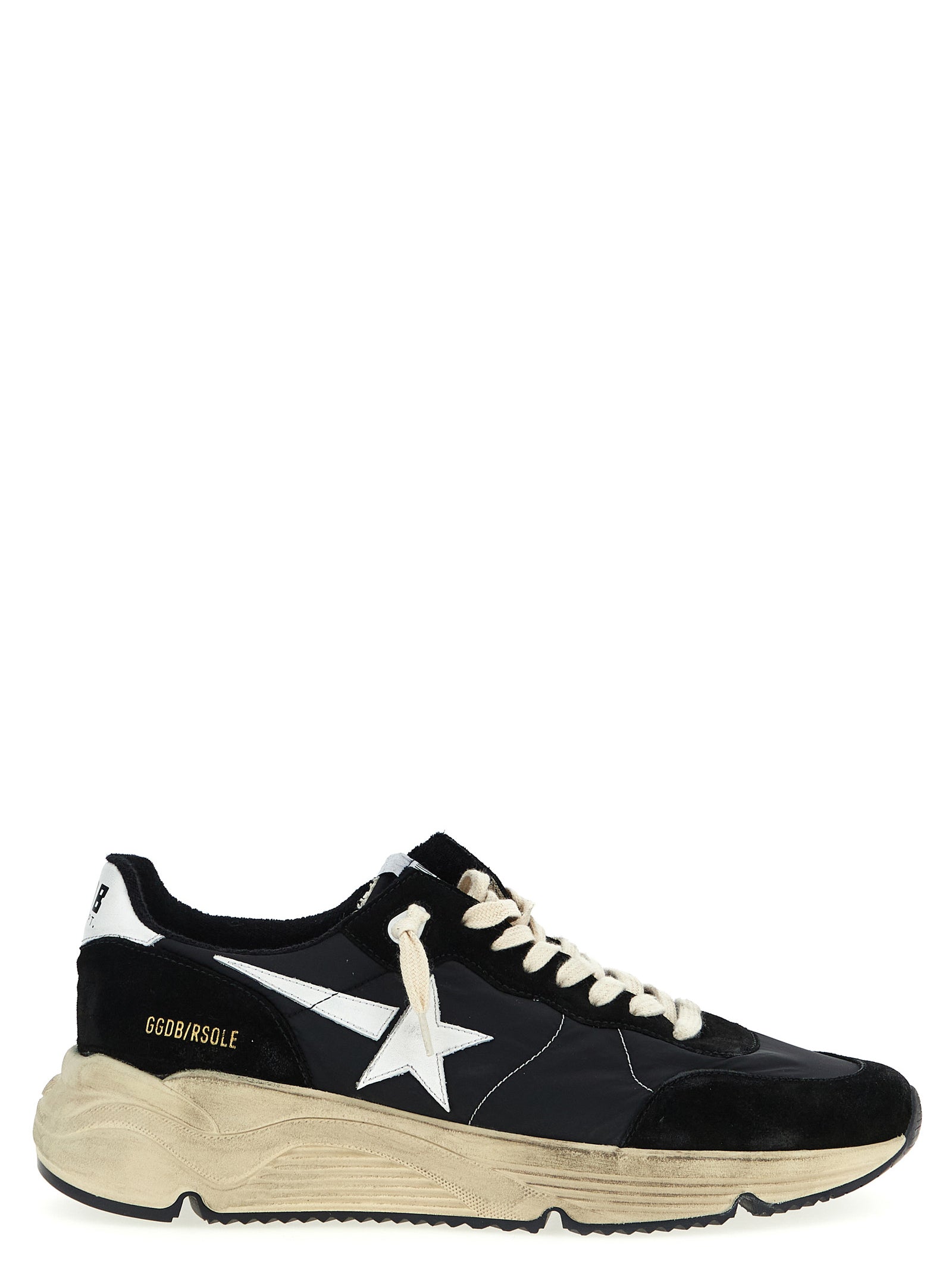 Golden Goose White Black Running Sole Sneakers Suede Nylon Leather