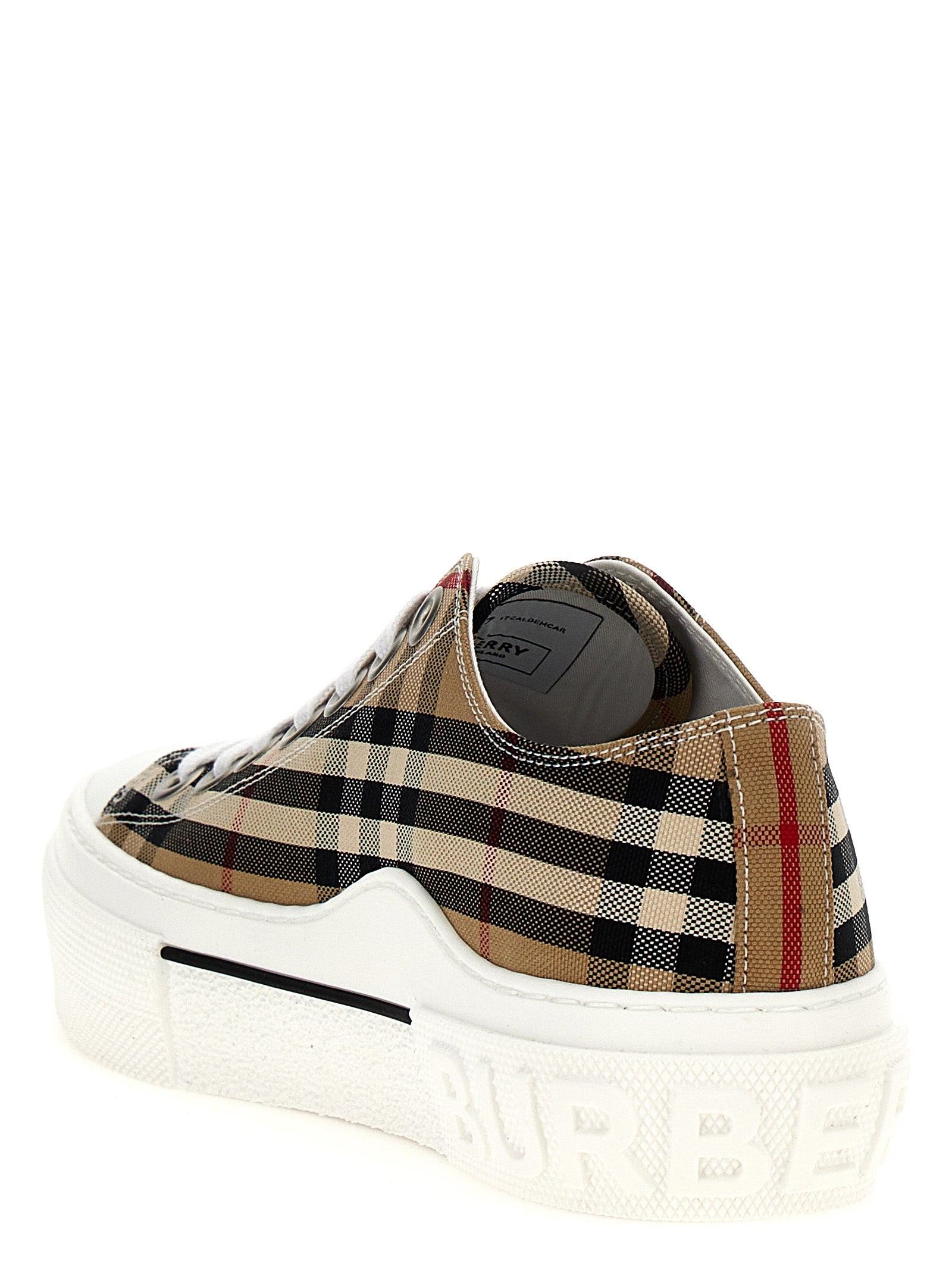 Burberry Beige Check Print Canvas Low Top Sneakers Calf Leather