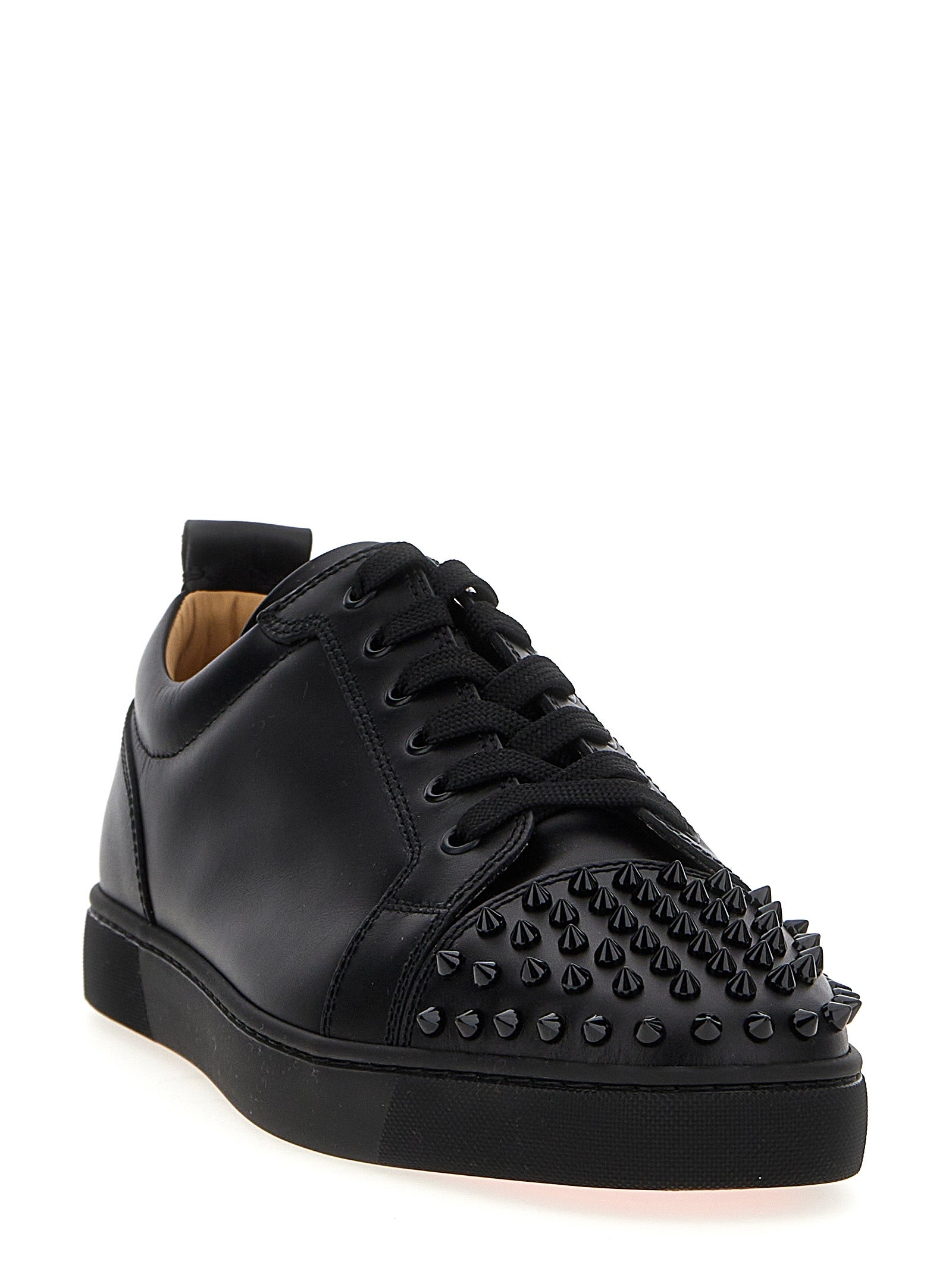 Christian Louboutin Black Louis Junior Spikes Flat Sneakers Leather