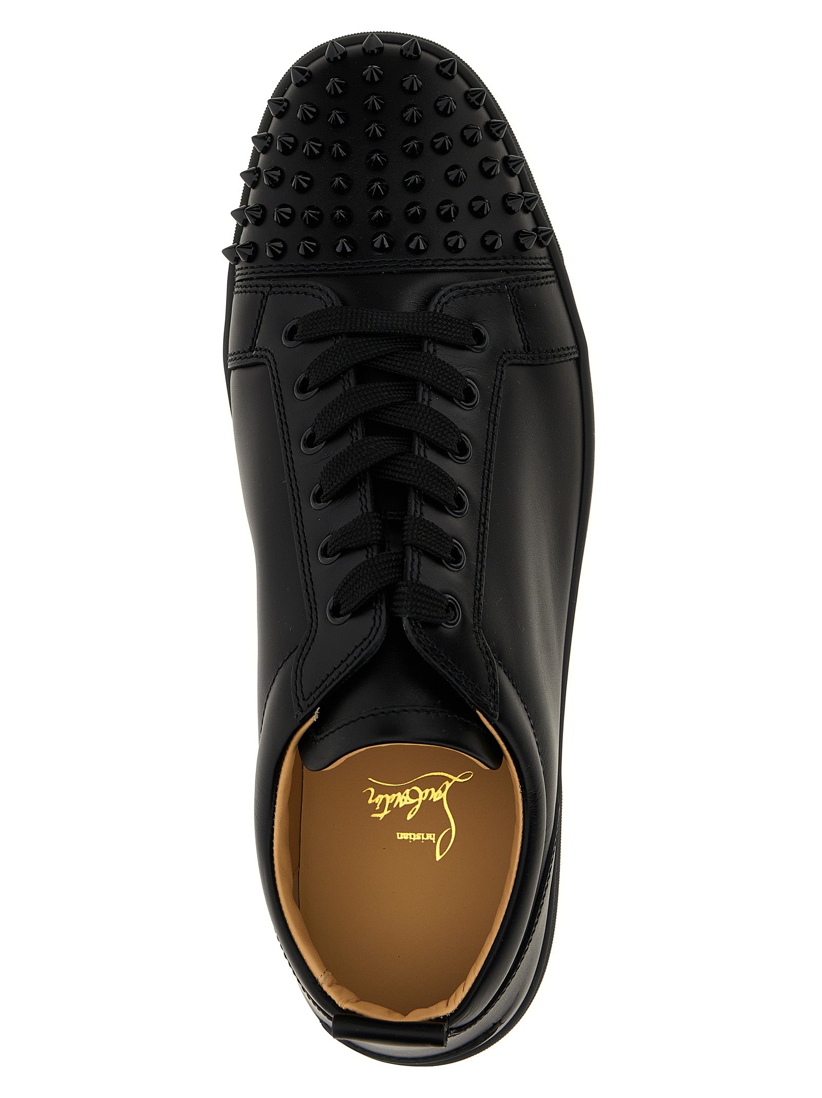 Christian Louboutin Black Louis Junior Spikes Flat Sneakers Leather
