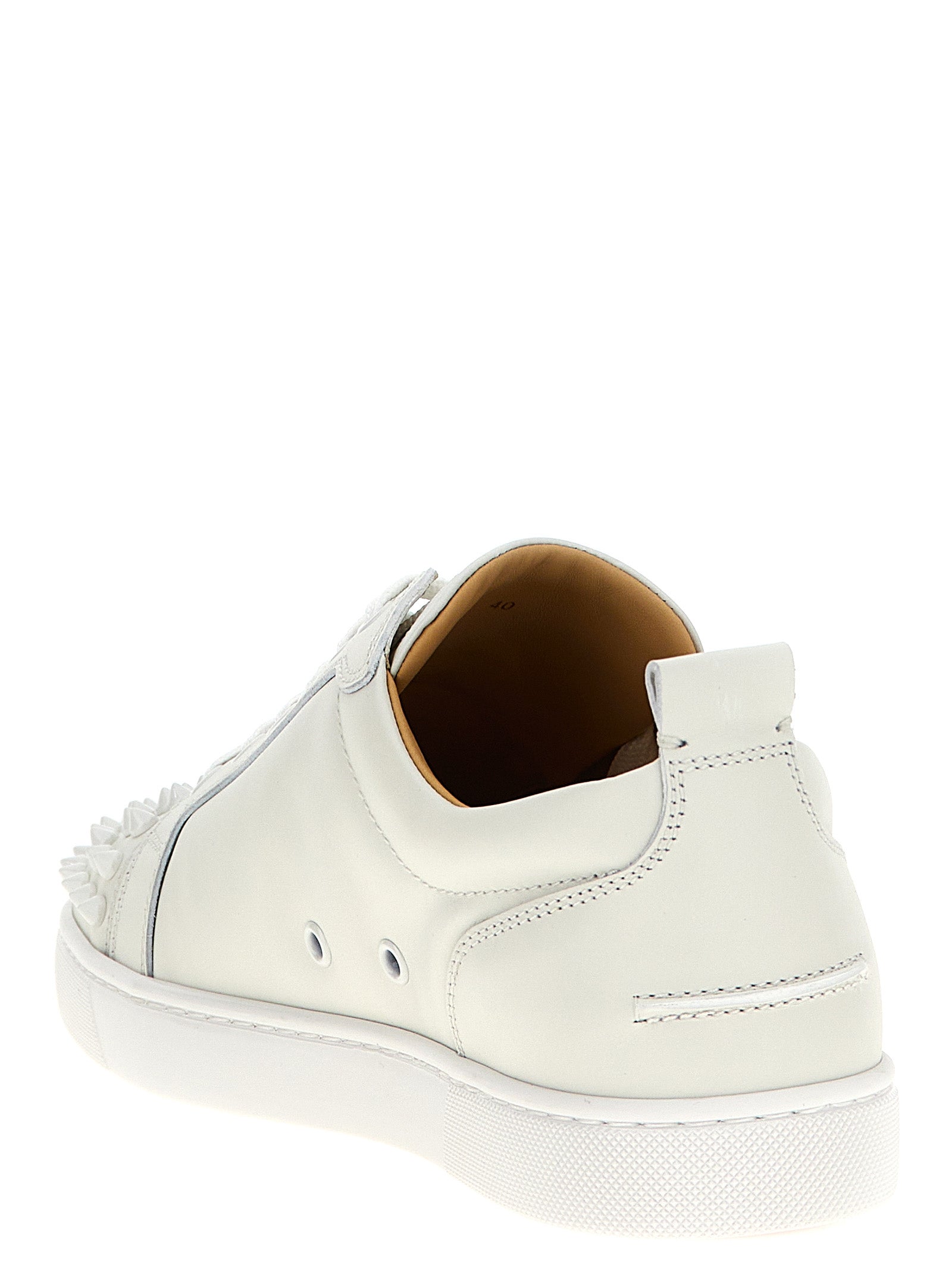 Christian Louboutin White Louis Junior Spikes Low Top Leather Sneakers