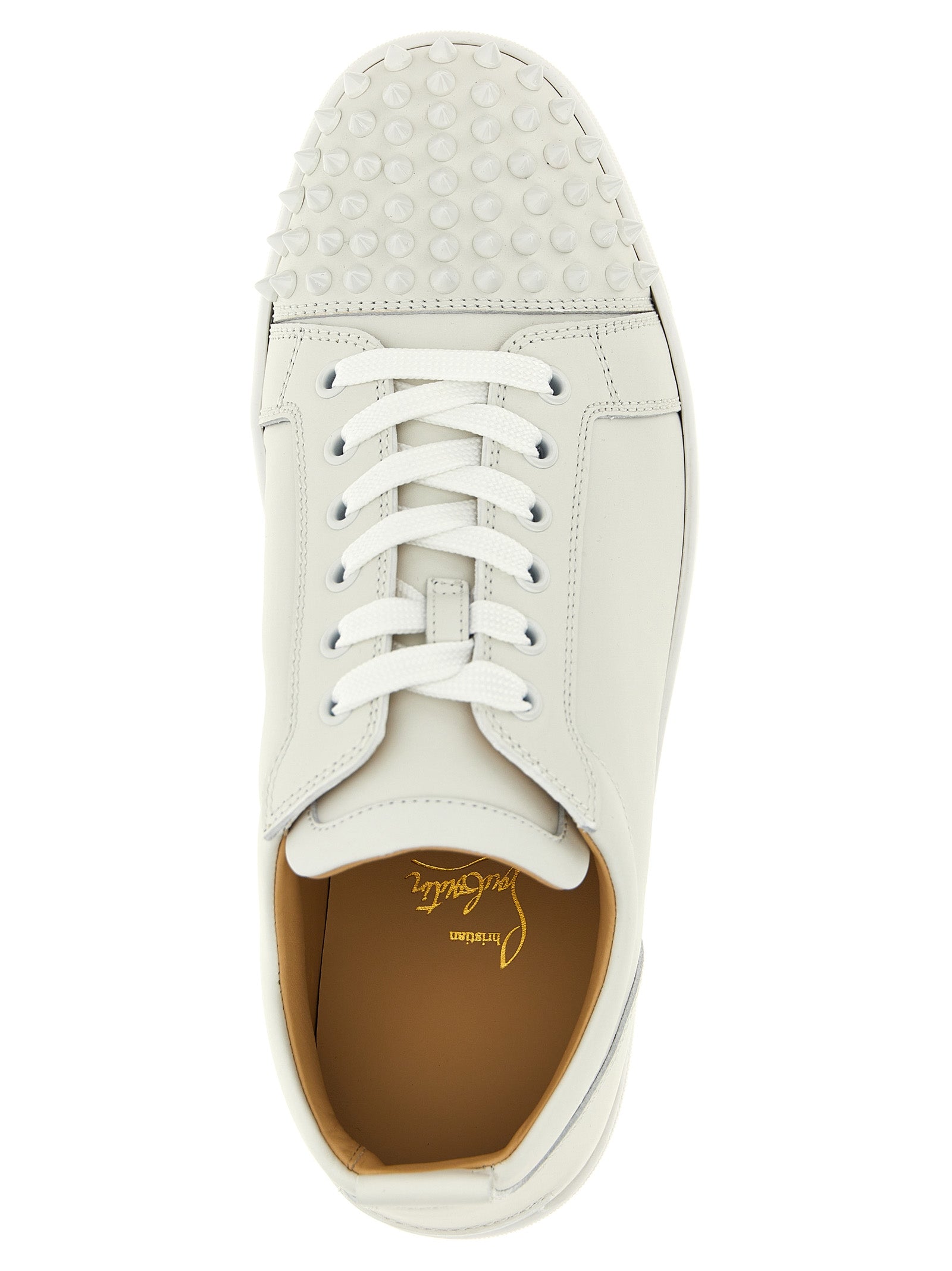 Christian Louboutin White Louis Junior Spikes Low Top Leather Sneakers