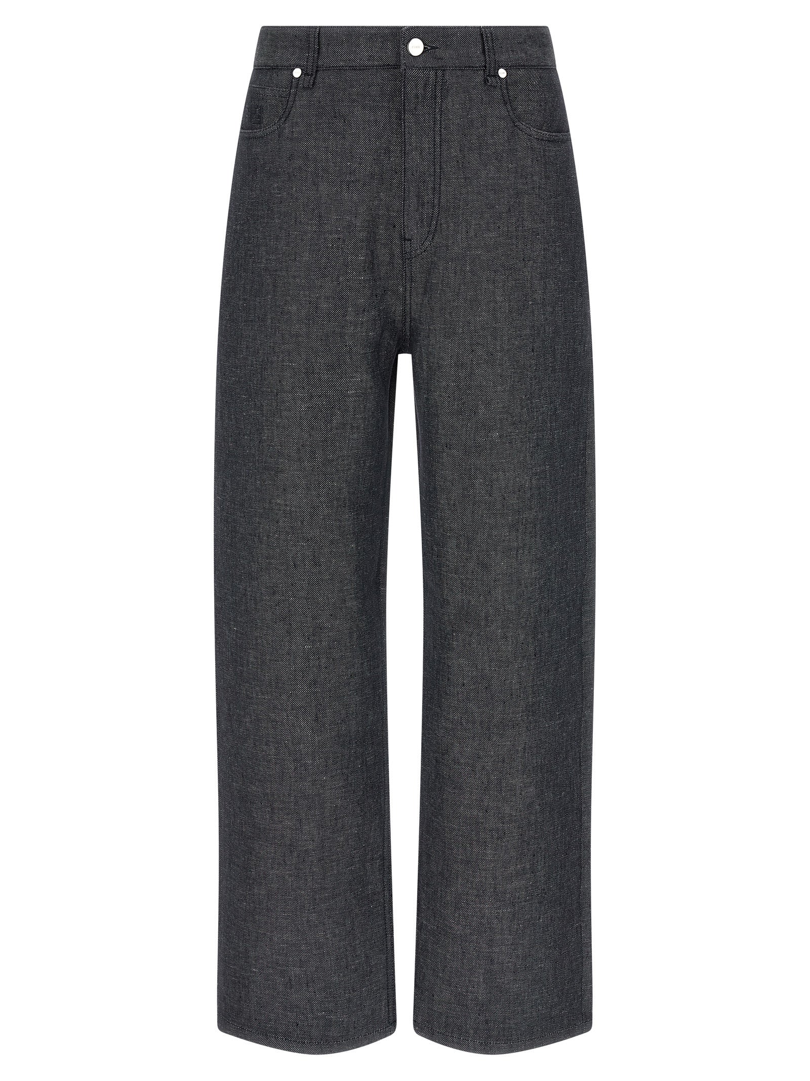 Fendi Gray Linen Cotton Silk Straight-Leg Jeans