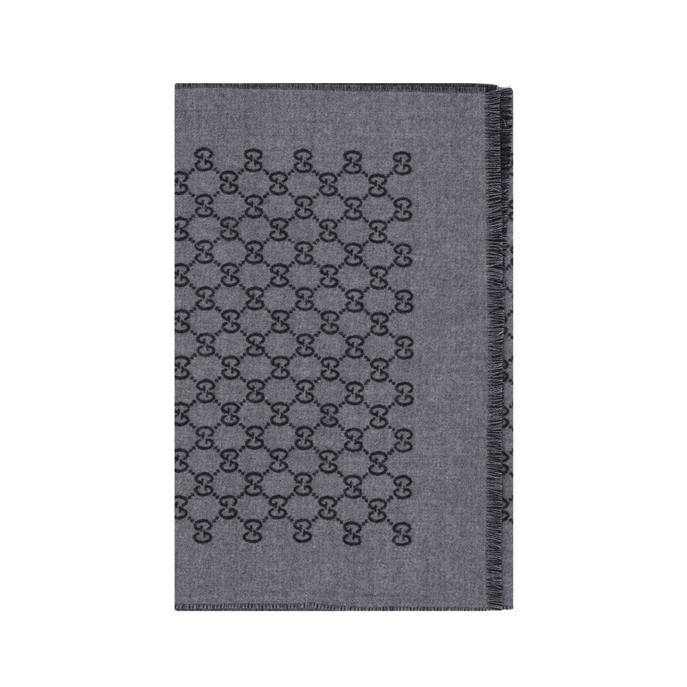 Gucci Gray Wool GG Jacquard Scarf Lambskin
