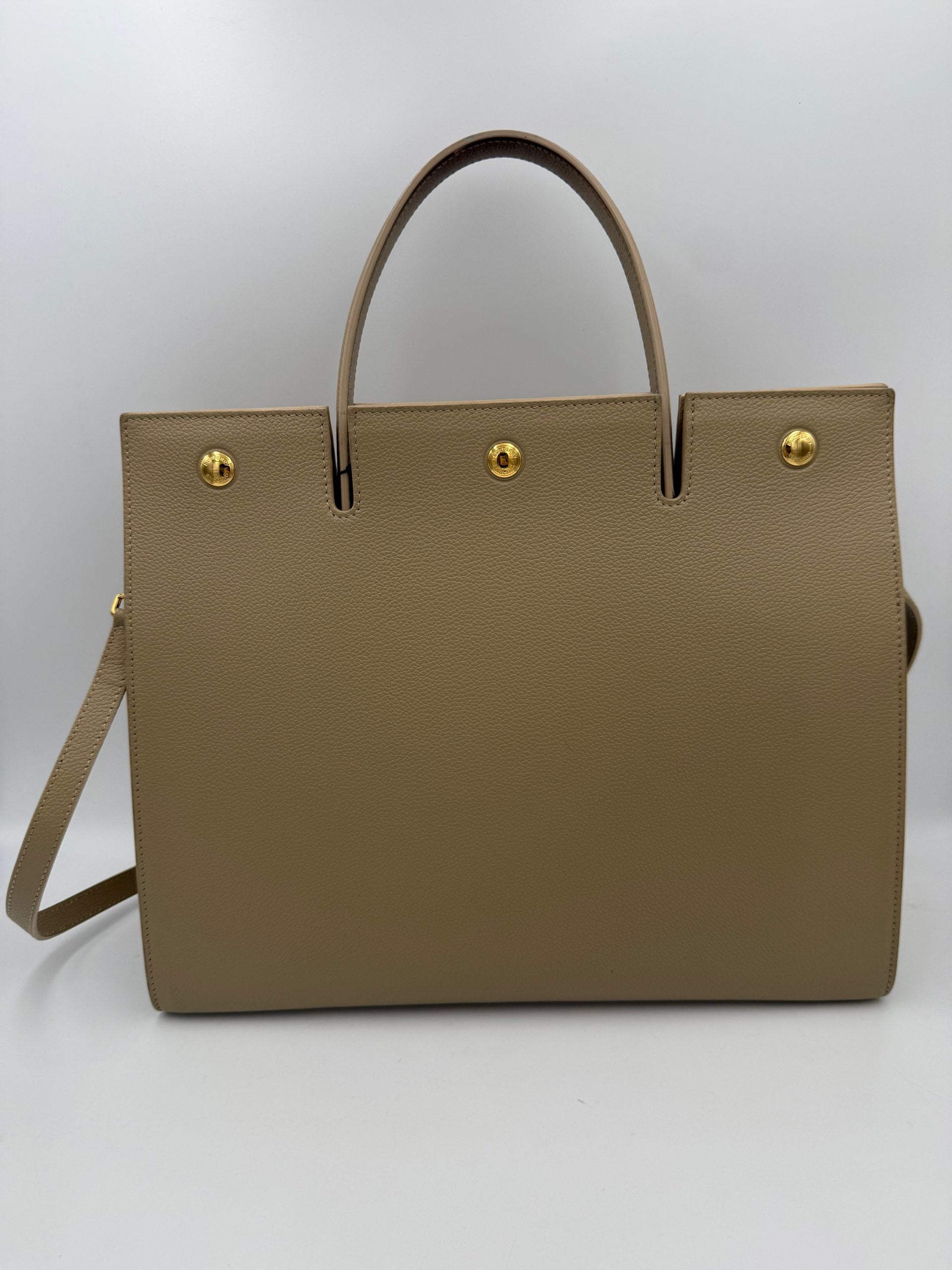 Burberry Brown Beige Leather Tote Bag