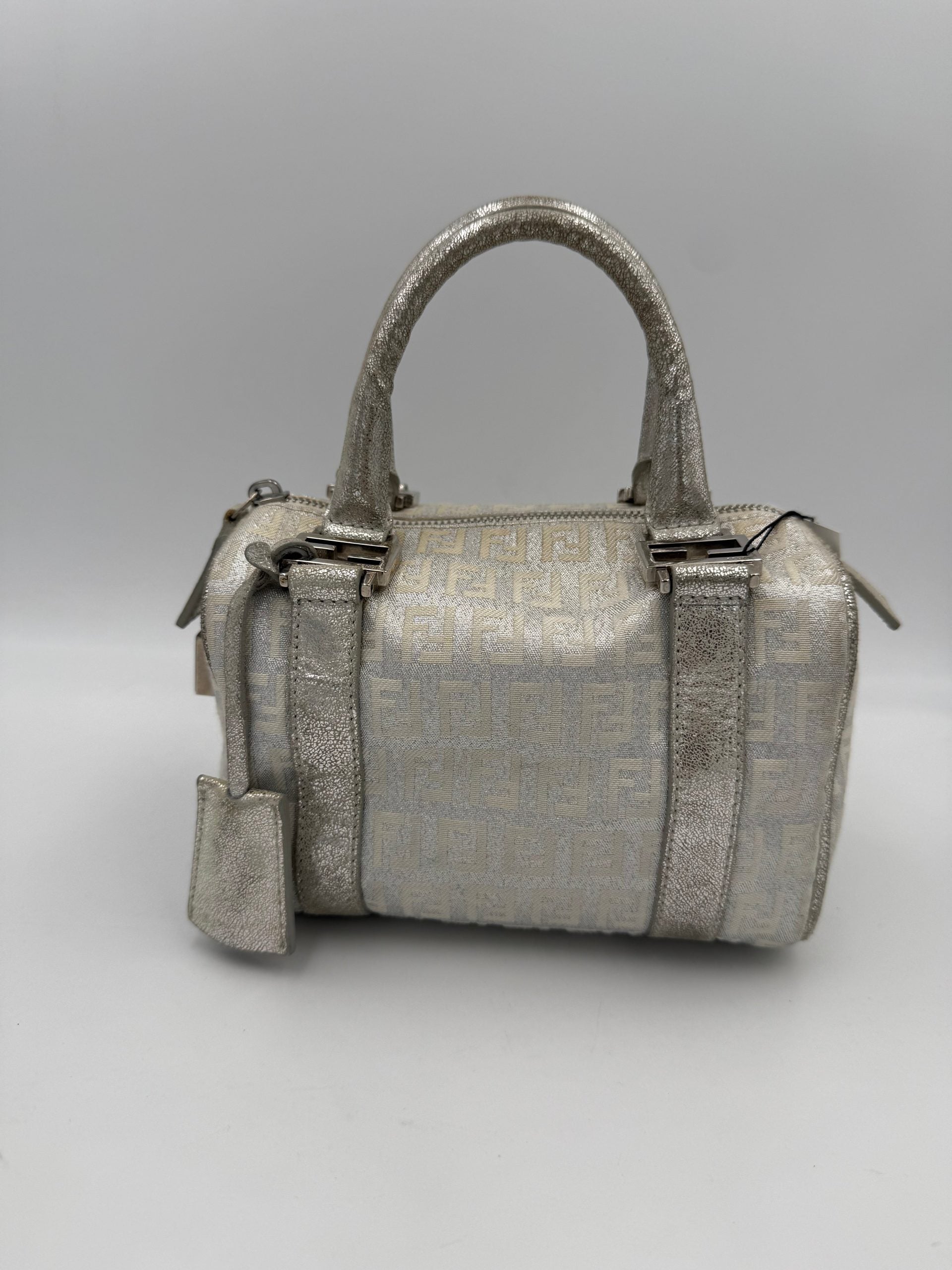 Fendi White FF Zucchino Mini Bauletto Laminated Handbag