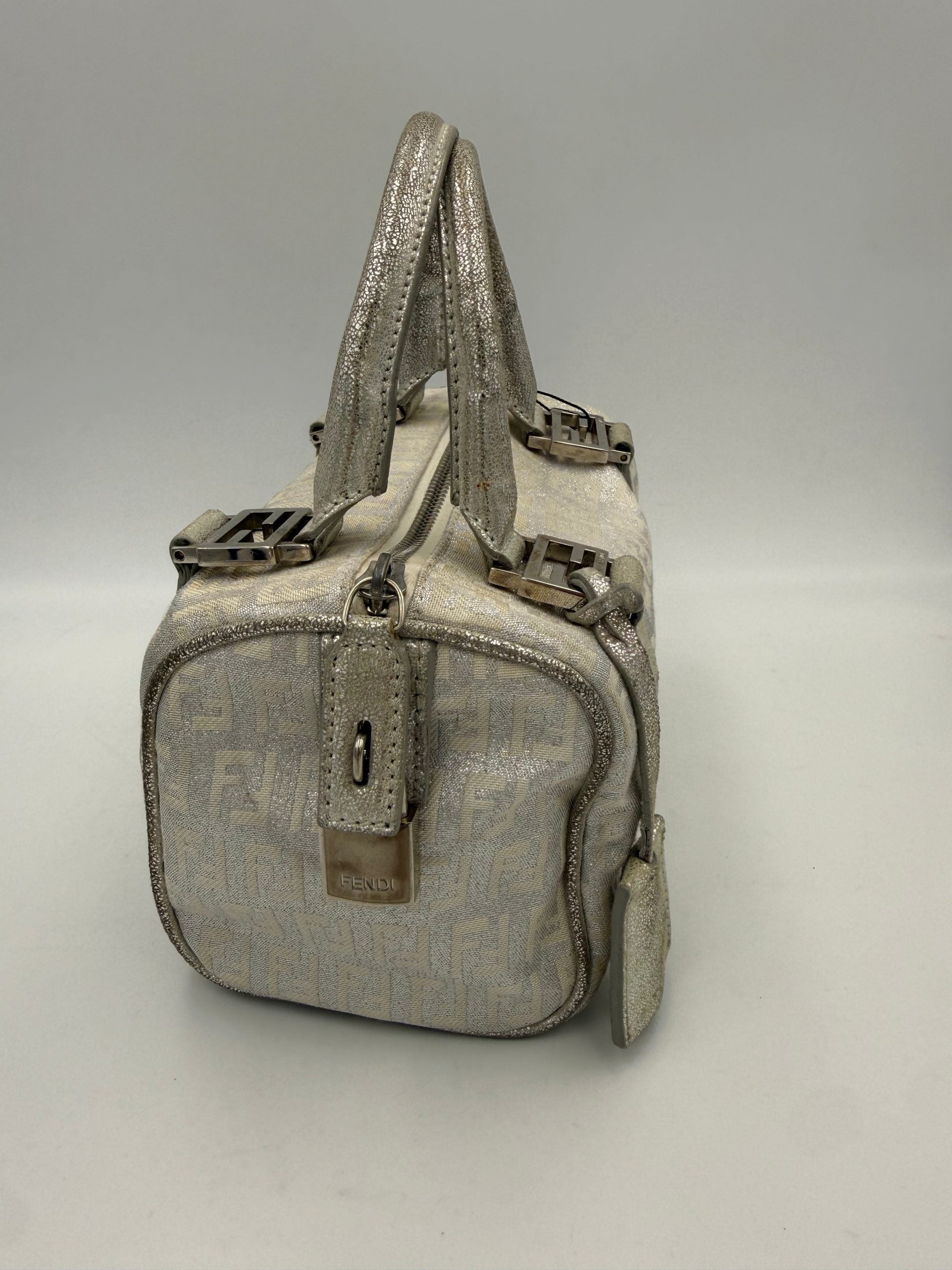 Fendi White FF Zucchino Mini Bauletto Laminated Handbag