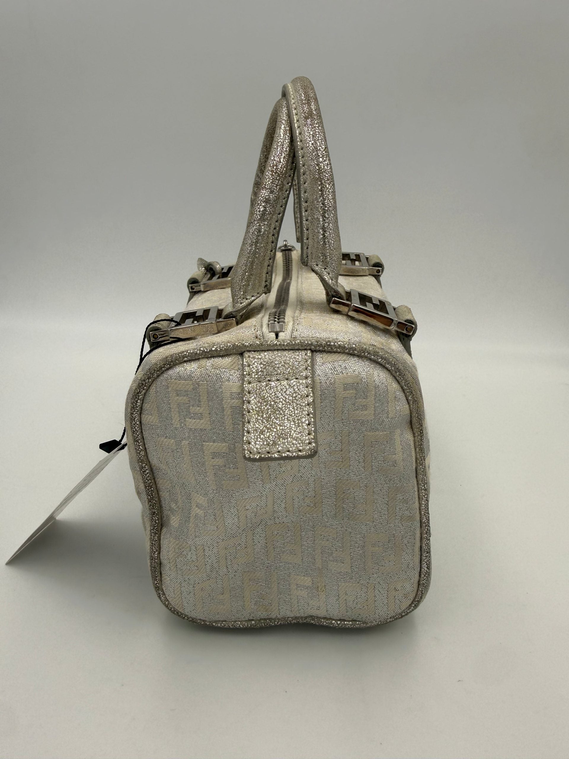 Fendi White FF Zucchino Mini Bauletto Laminated Handbag