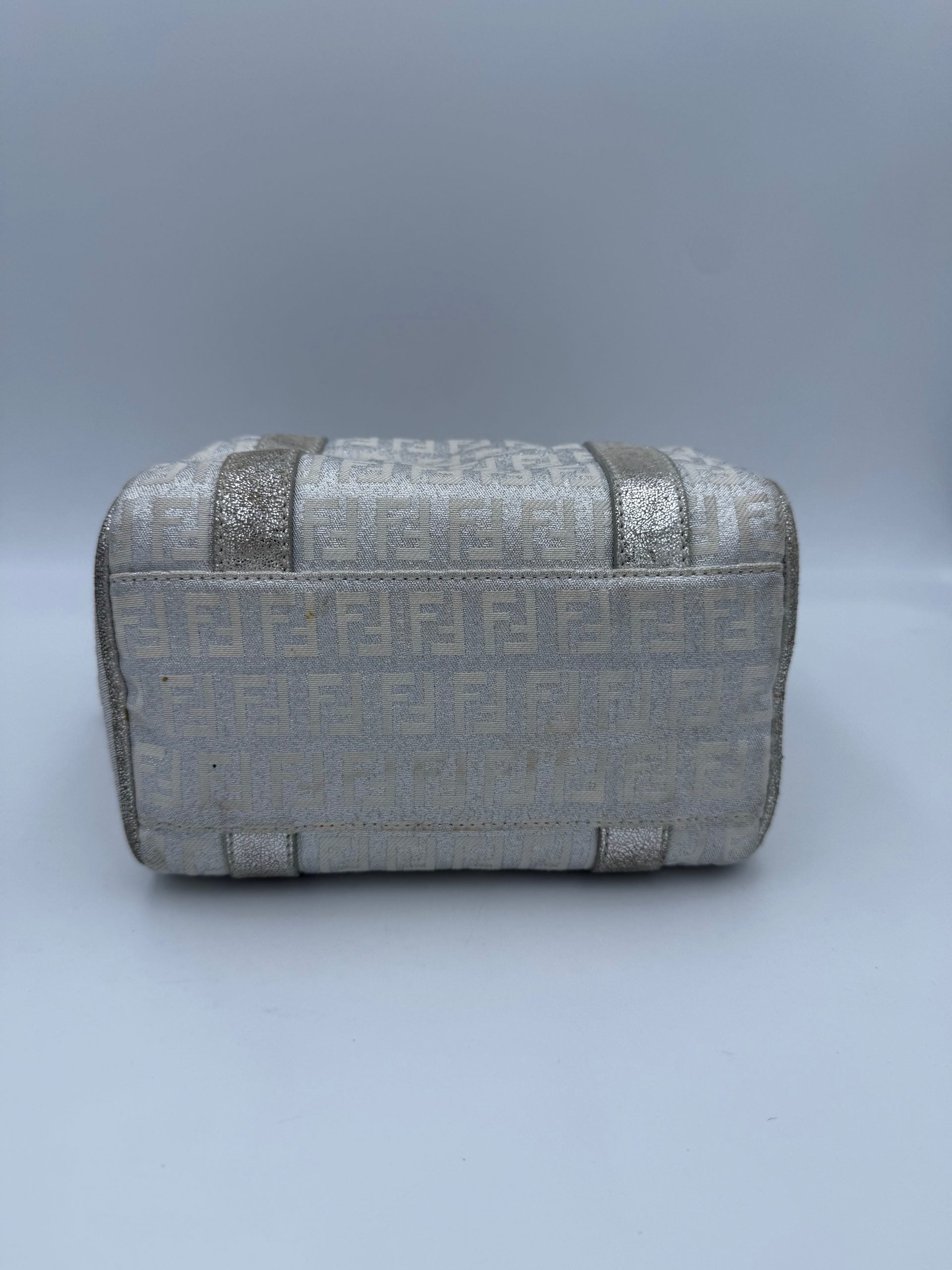 Fendi White FF Zucchino Mini Bauletto Laminated Handbag