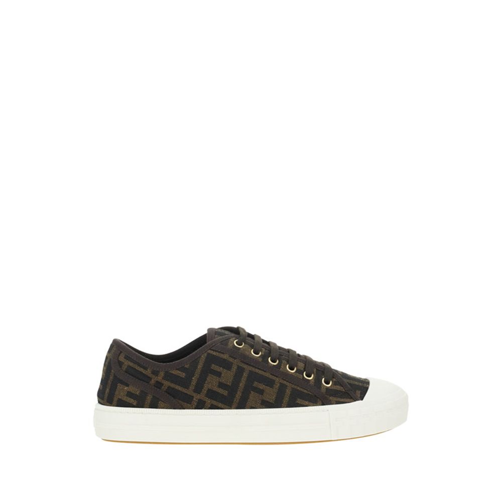 Brown Synthetic Low Top Sneakers with Fendi Monogram