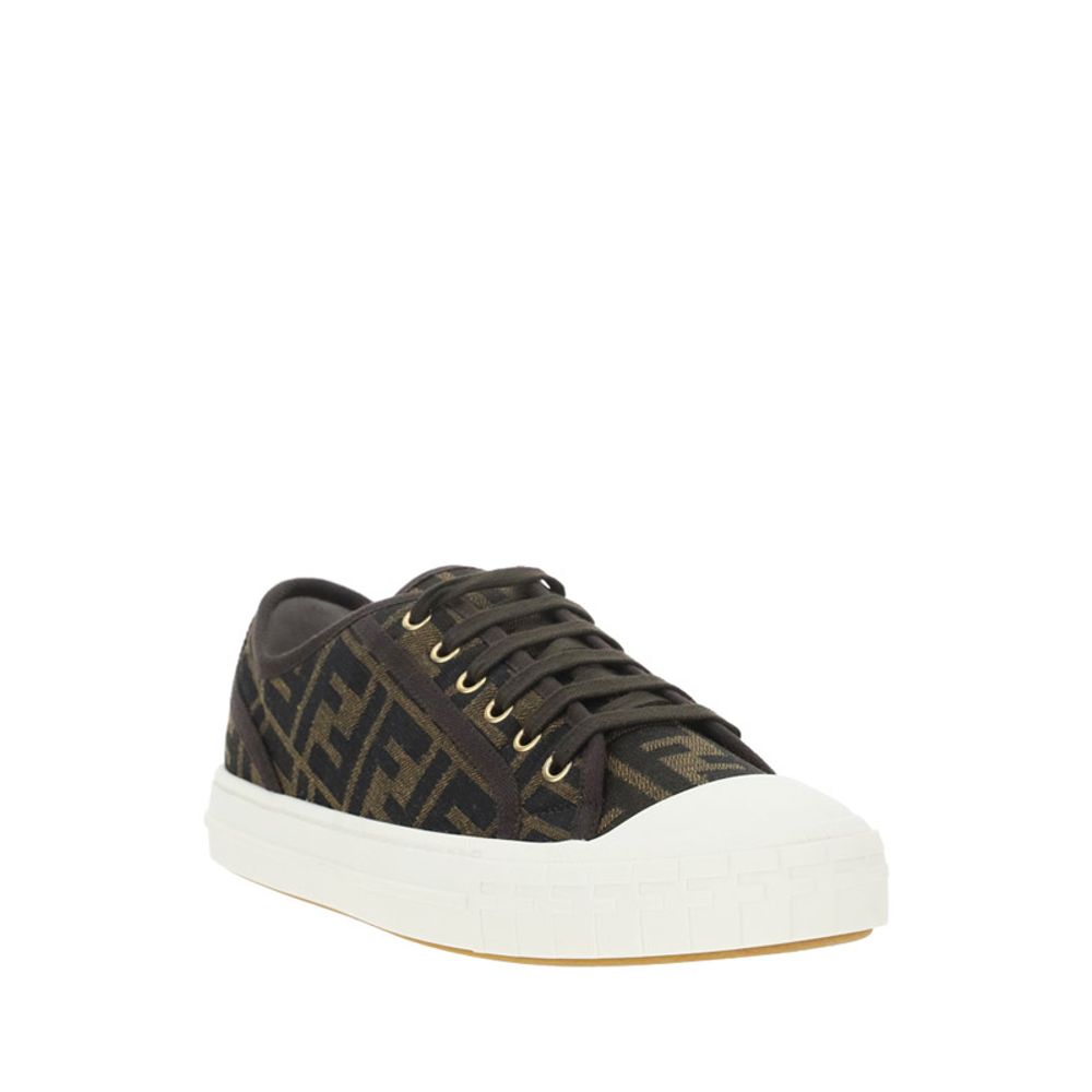 Brown Synthetic Low Top Sneakers with Fendi Monogram