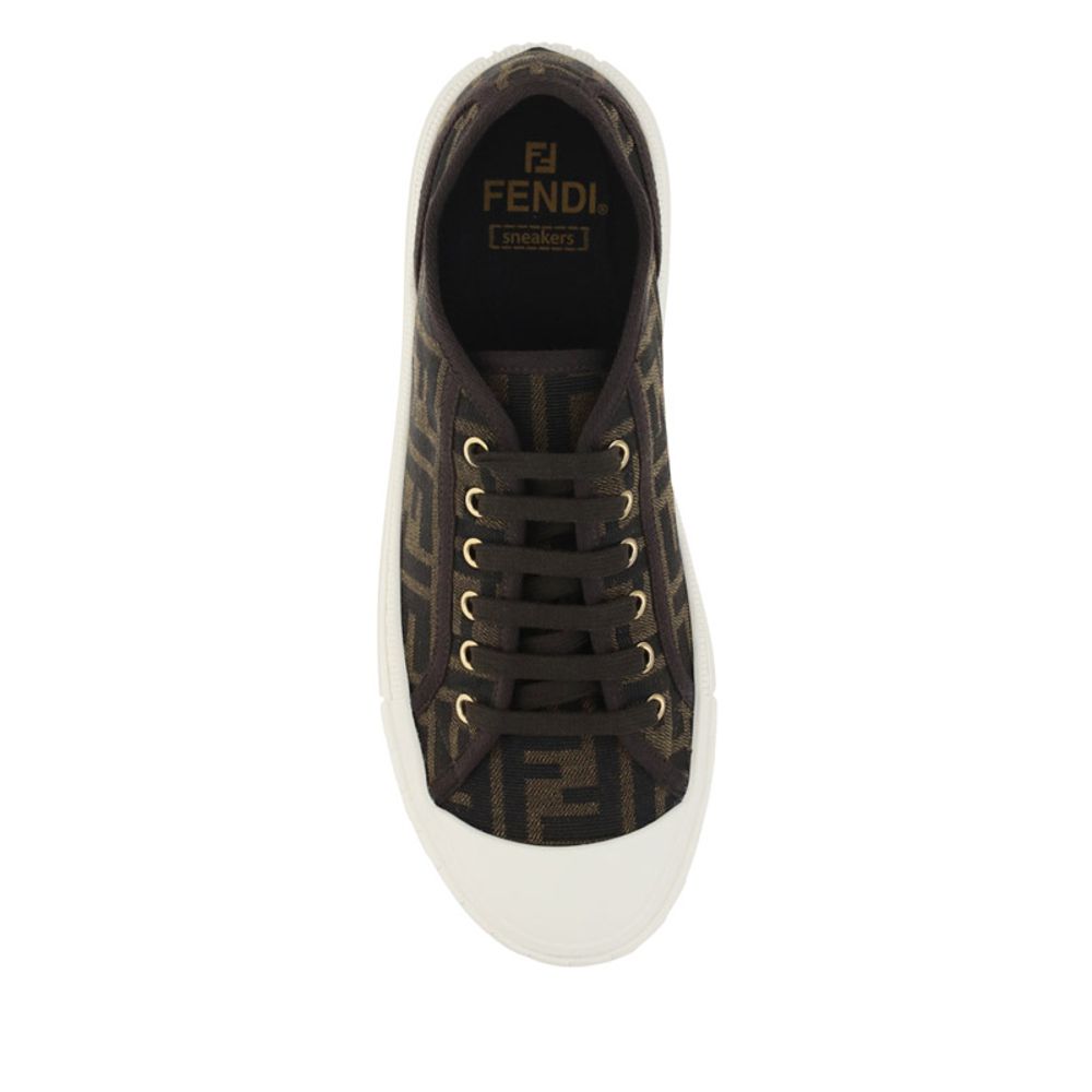 Braune synthetische Low-Top-Sneaker mit Fendi-Monogramm