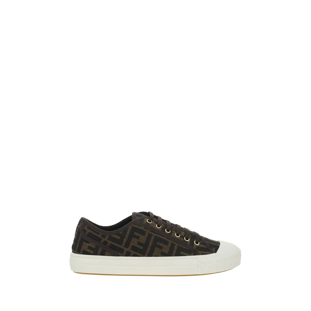 Braune synthetische Low-Top-Sneaker mit Fendi-Monogramm