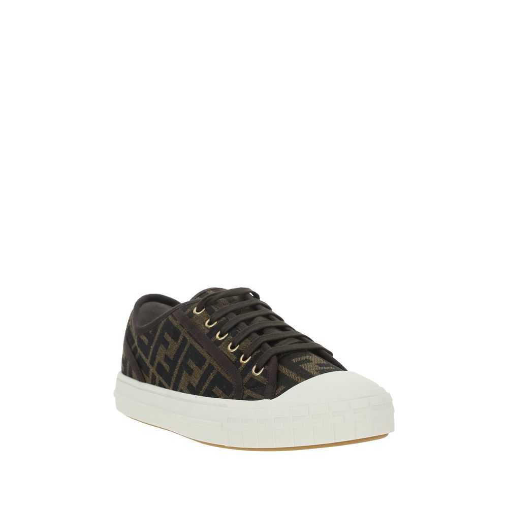 Braune synthetische Low-Top-Sneaker mit Fendi-Monogramm