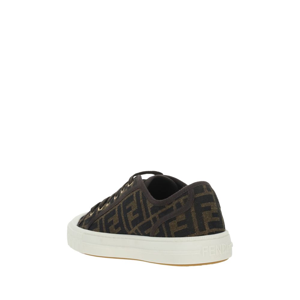 Braune synthetische Low-Top-Sneaker mit Fendi-Monogramm