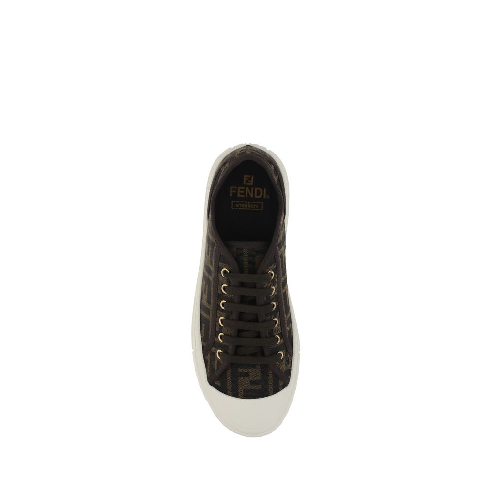 Braune synthetische Low-Top-Sneaker mit Fendi-Monogramm