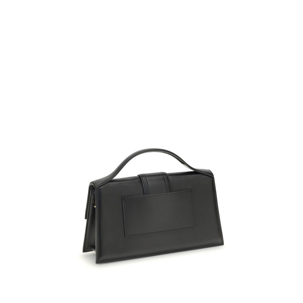 Black Leather Handbag with Gold Logo and Shoulder Strap