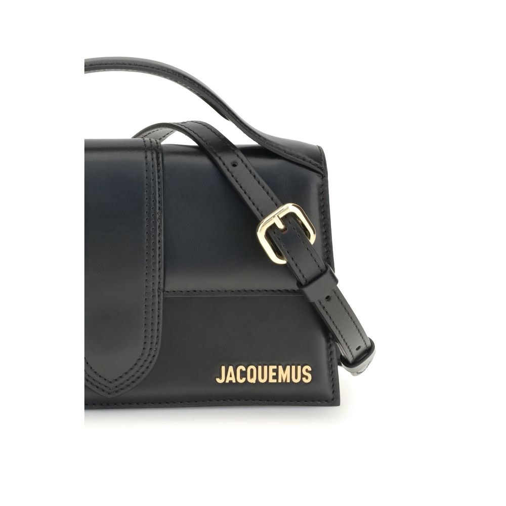 Black Leather Handbag with Gold Logo and Shoulder Strap