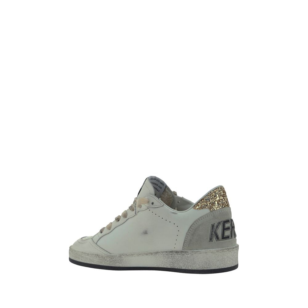 White Leather Low Top Sneakers with Star Detail