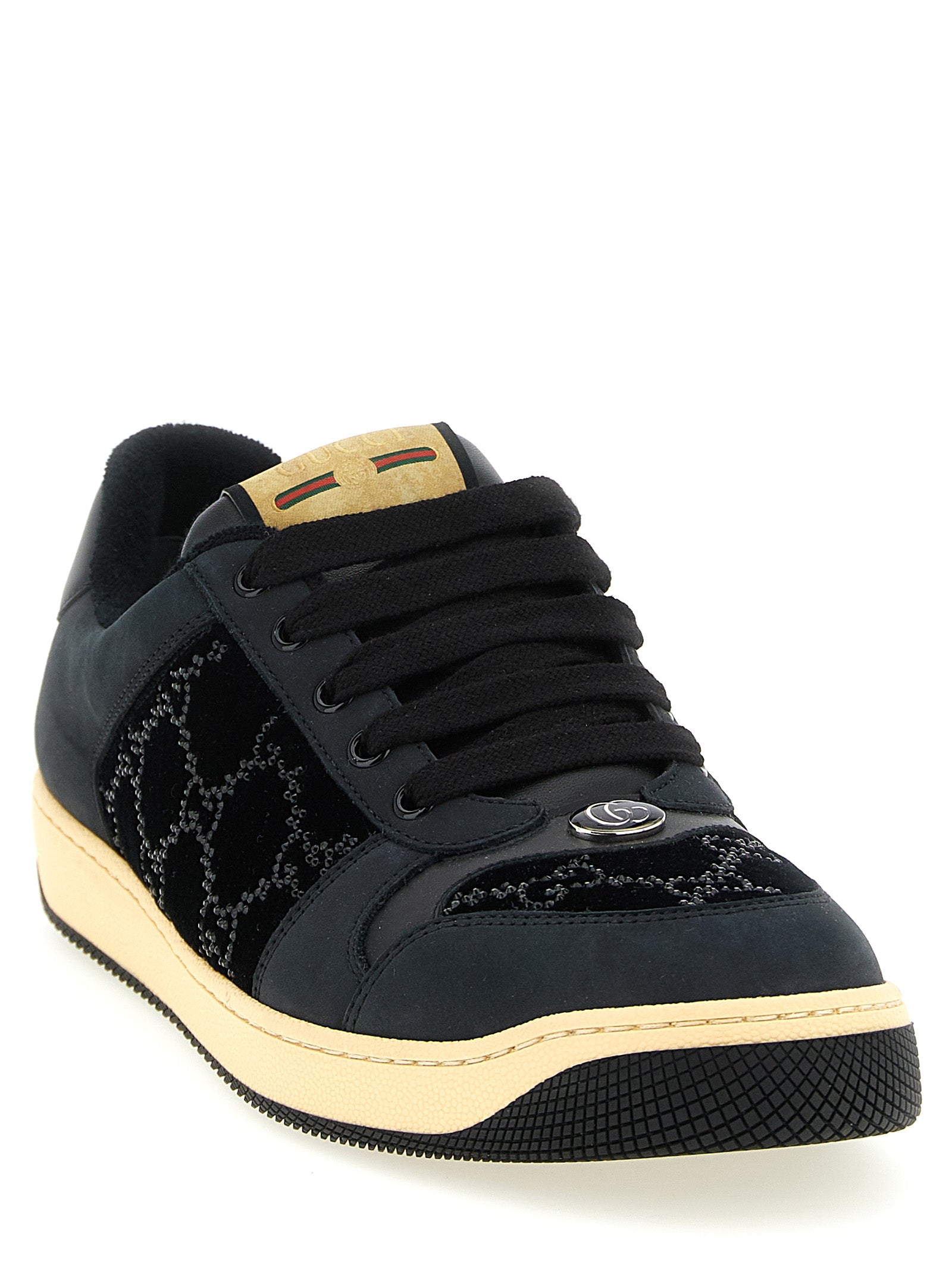 Gucci Black Screener Velvet Low Top Sneakers