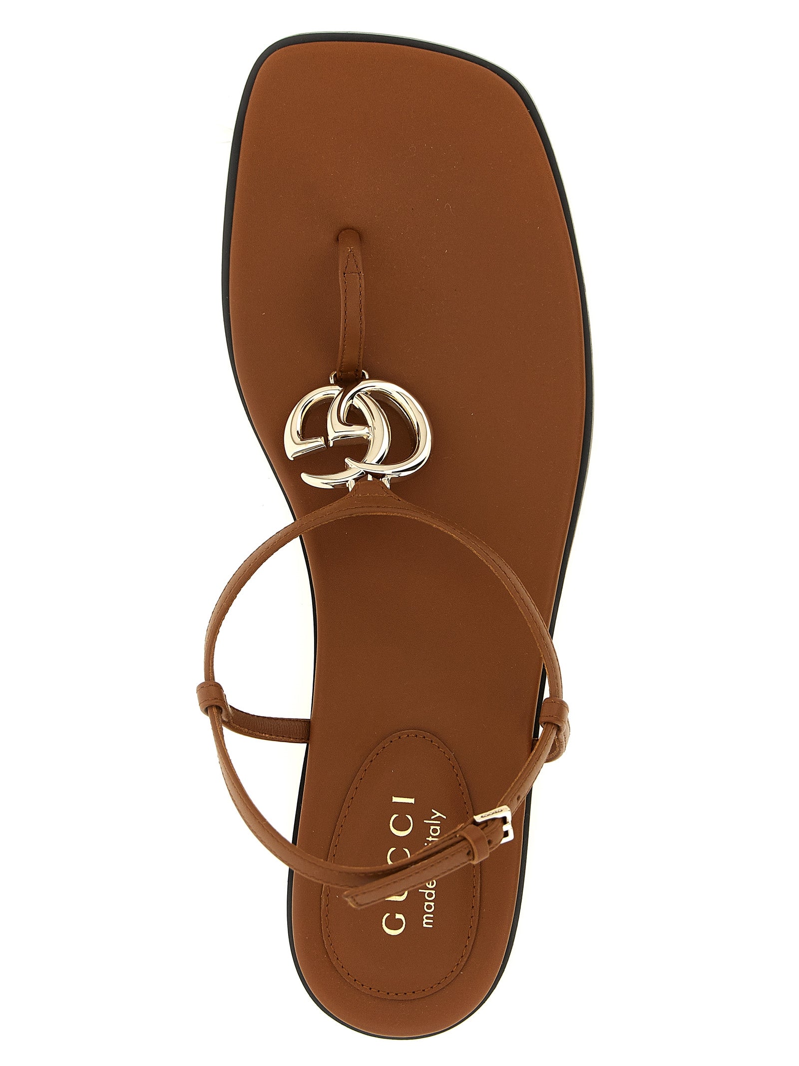 Gucci Brown Lifford T-Thong Flat Sandals Leather