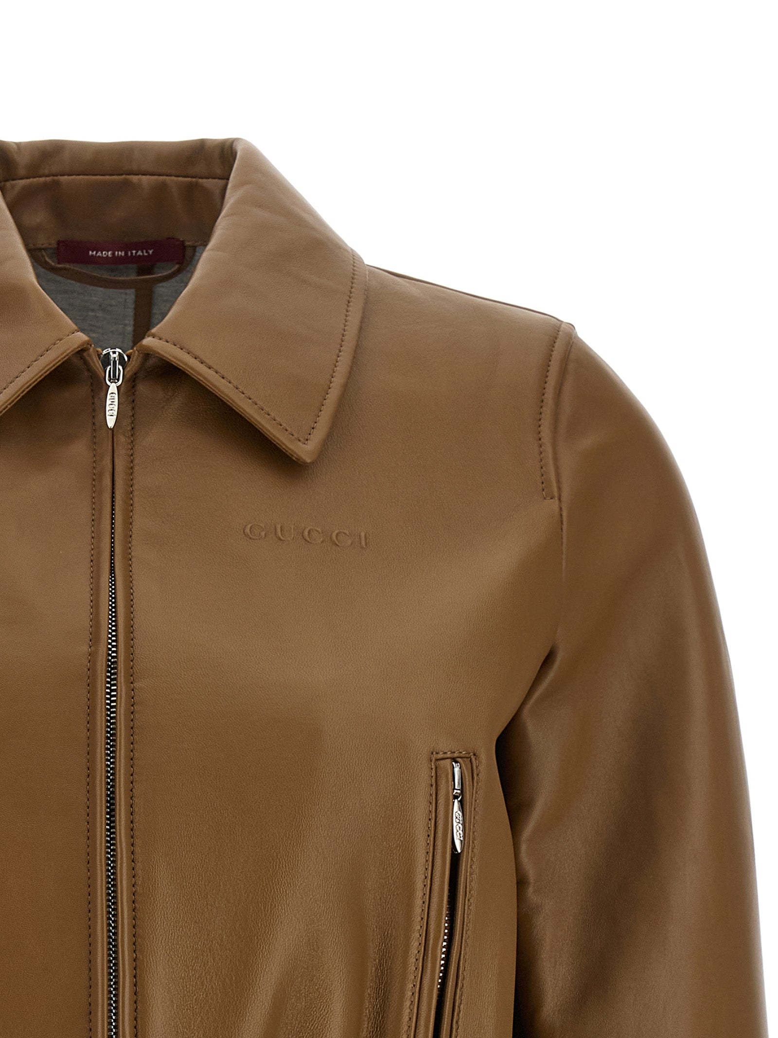 Gucci Beige Lambskin Leather Jacket