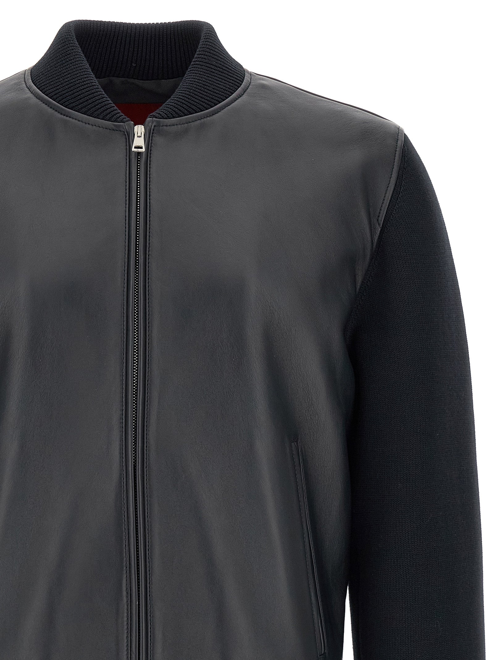 Gucci Blue Lambskin Leather Bomber Jacket