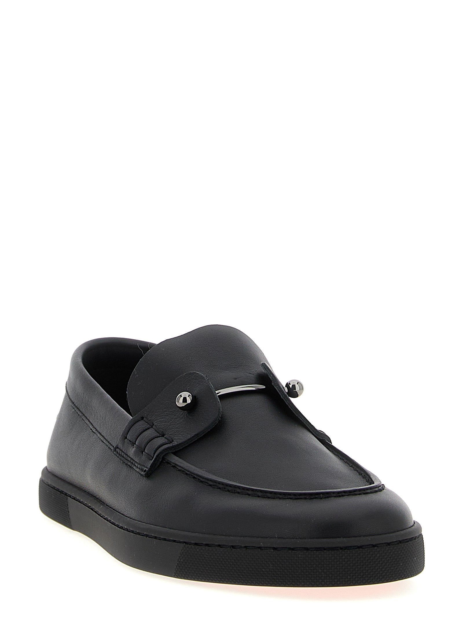 Christian Louboutin Black Chambeliboat Slip-On Loafers Leather