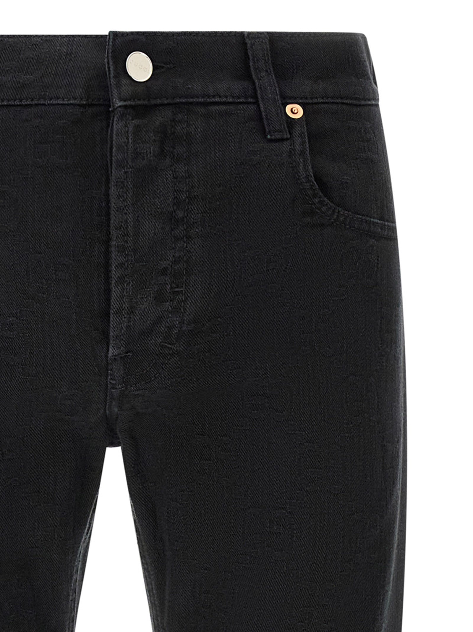 Gucci Black GG Jacquard Cotton Straight-Leg Jeans